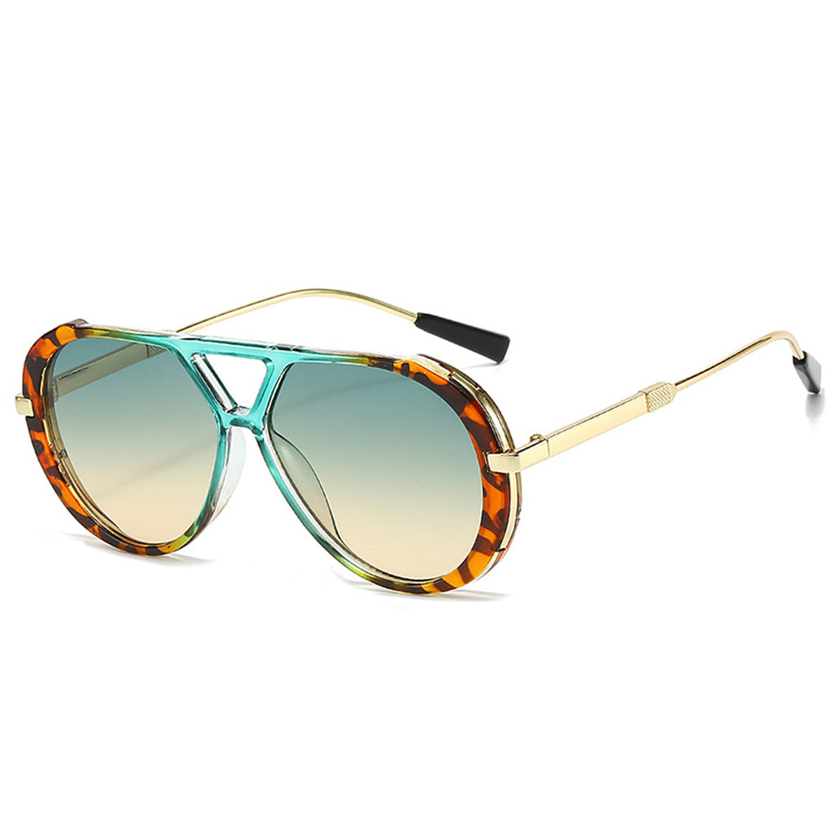 Retro Leopard Print Frame Green Lens Double Bridge Sunglasses