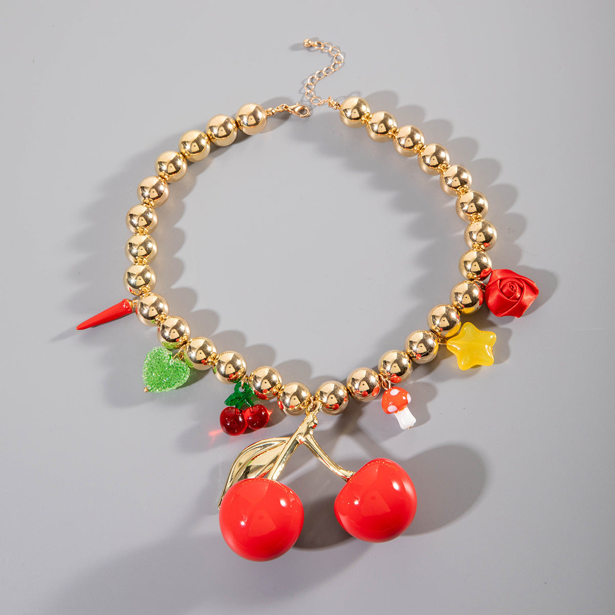 Exaggerated Acrylic Alloy Cherry Necklace