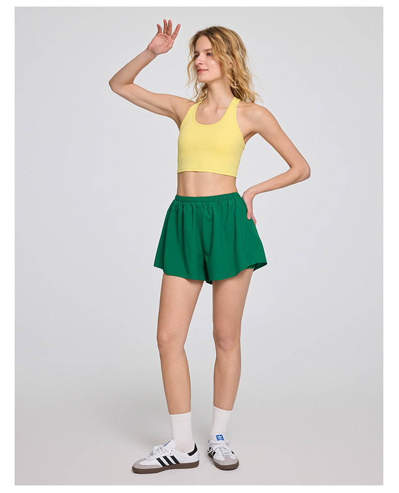 High-waisted Elastic Adjustable Fake Two-piece Sports Shorts