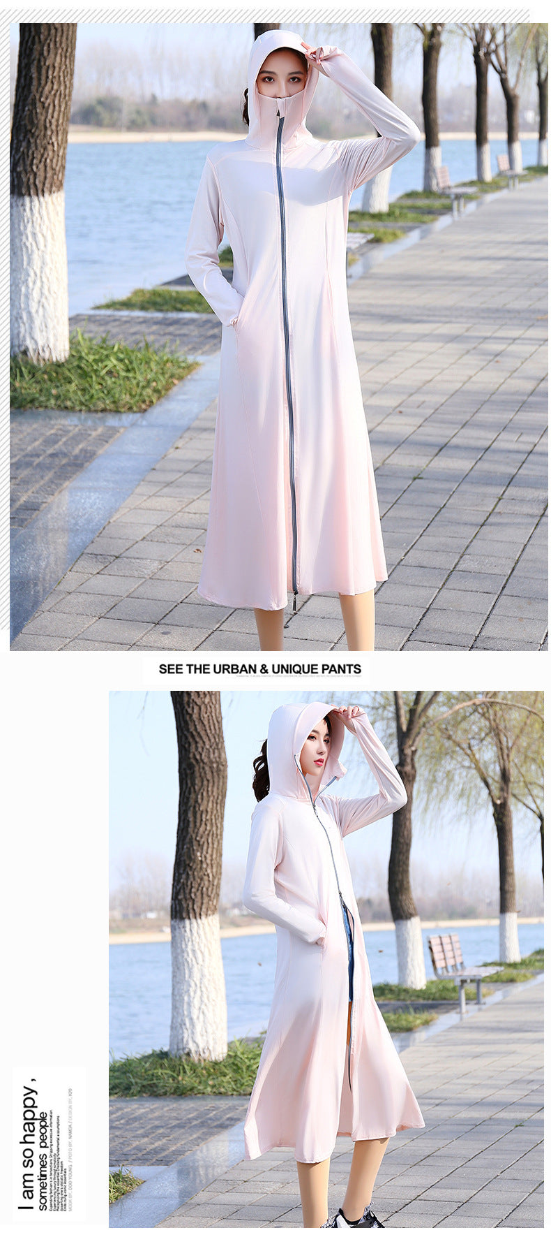 Summer Outdoor Hooded Casual Mid-Length Ice Silk Sunscreen Cardigan