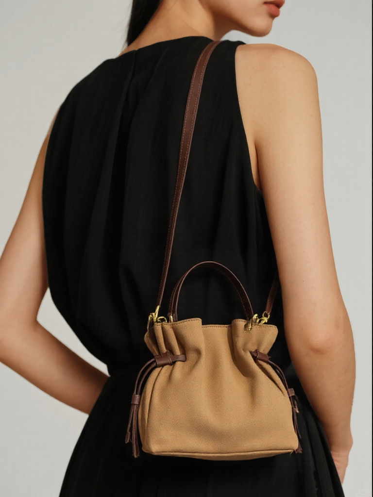 Retro Leopard Print Suede Drawstring Pleated Single Shoulder Handbag
