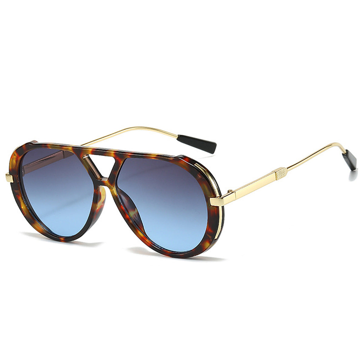 Retro Leopard Print Frame Green Lens Double Bridge Sunglasses