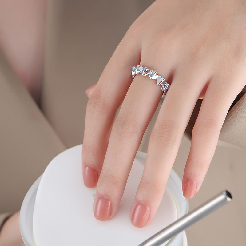 Titanium Steel Electroplated Gold Heart-shaped Spliced Open Ring