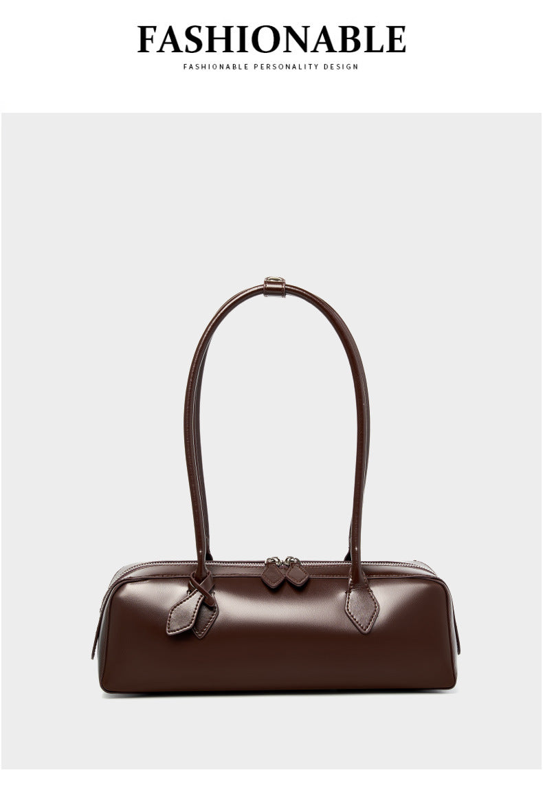 Single Shoulder Large Capacity Cowhide Underarm Red Baguette Bag