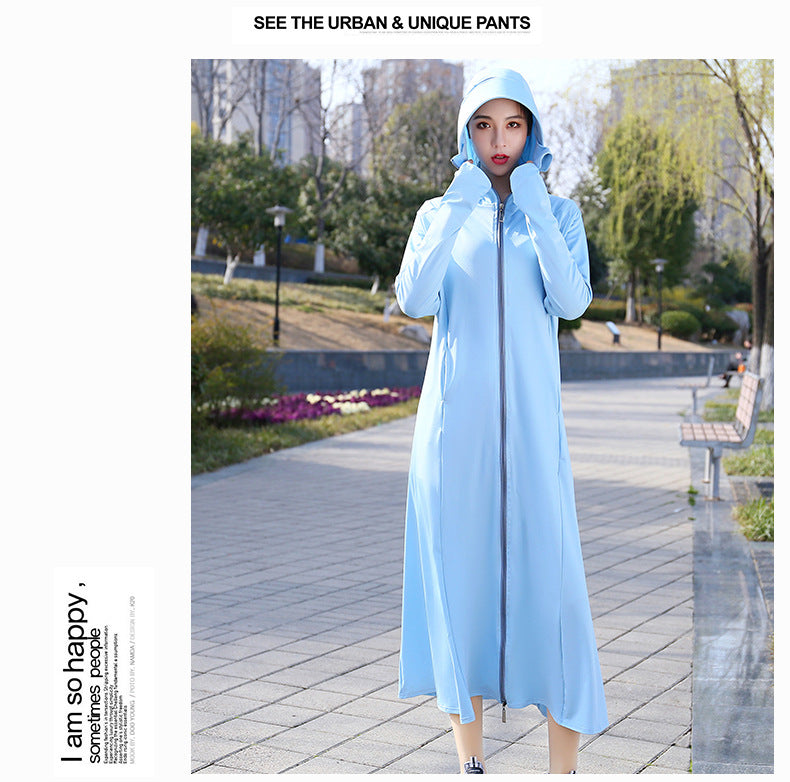 Summer Outdoor Hooded Casual Mid-Length Ice Silk Sunscreen Cardigan