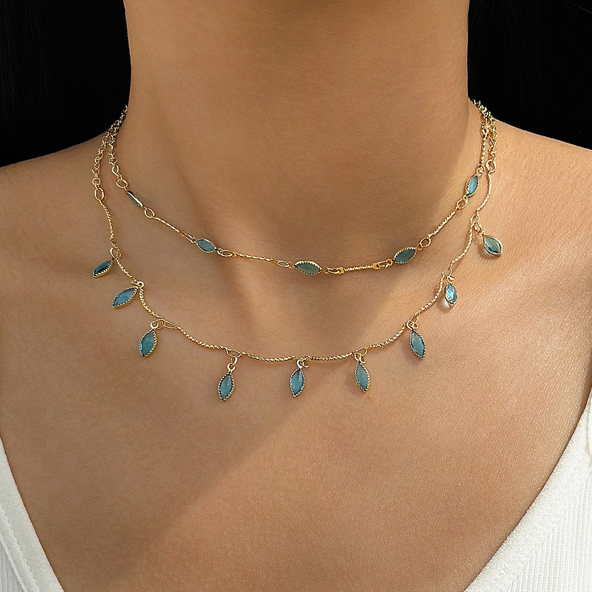 Zircon Water Drop Geometric Tassel Necklace