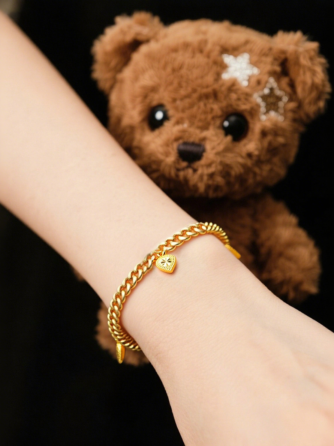 Gelang Jantung Kecil Bersalut Emas 5mm S Gesper Rata