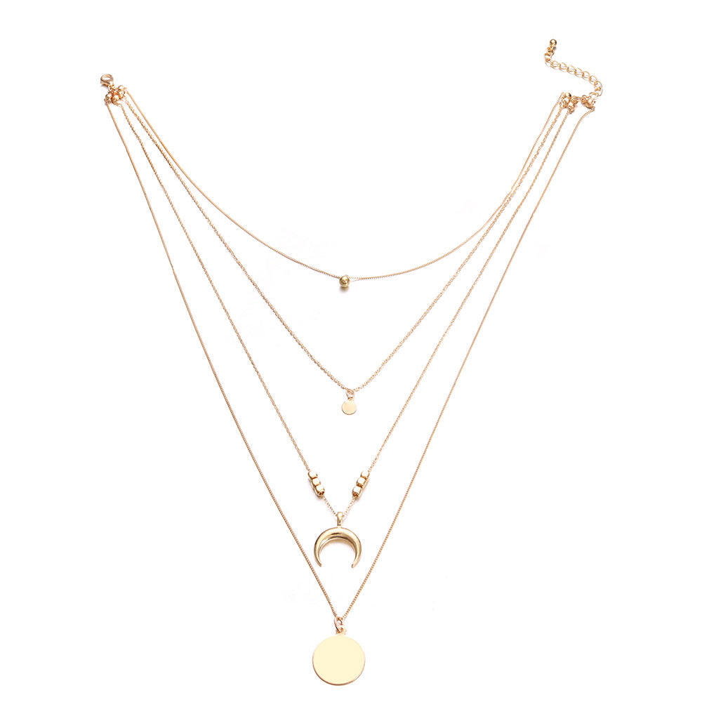 Multi-layer Moon Disc Pendant Necklace