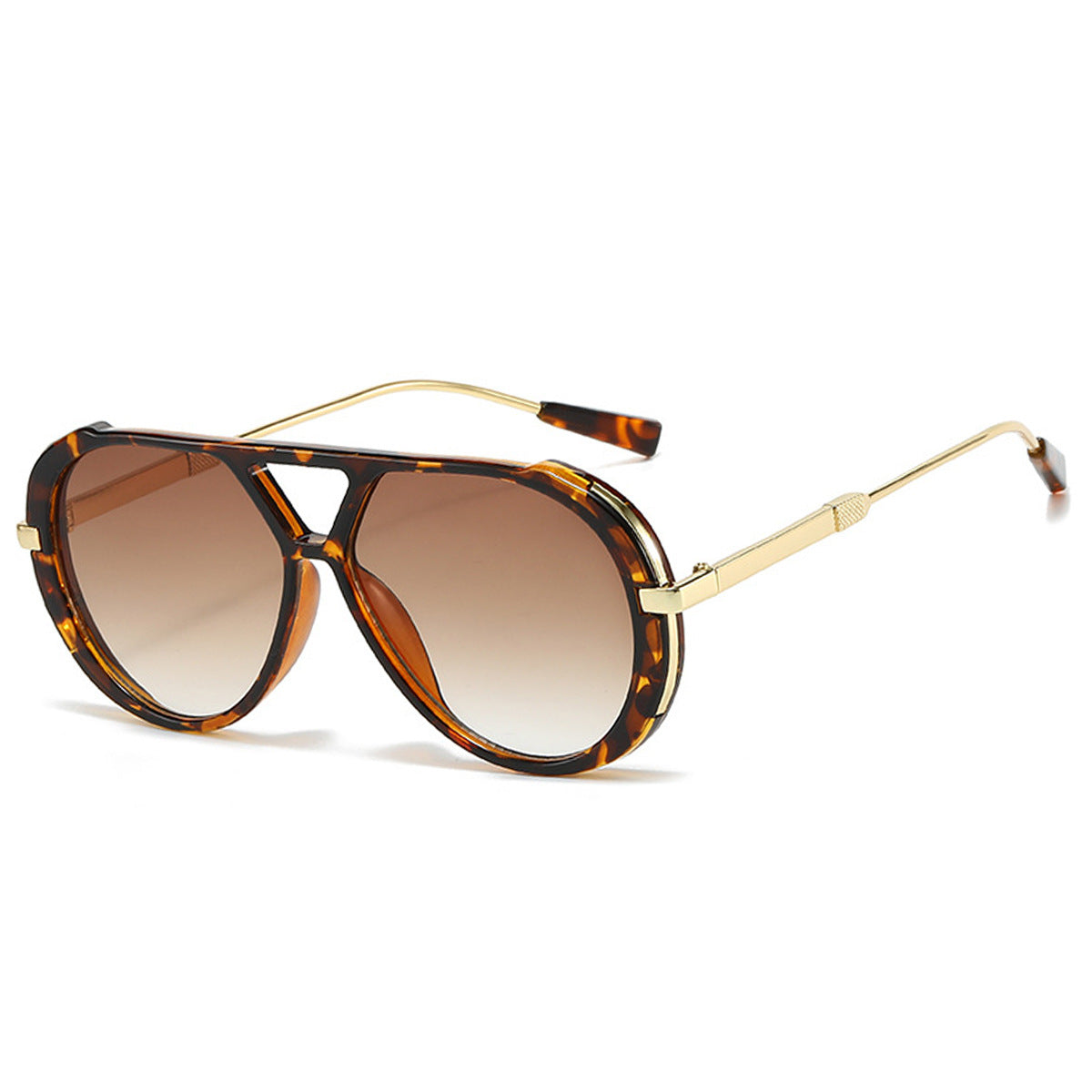 Retro Leopard Print Frame Green Lens Double Bridge Sunglasses