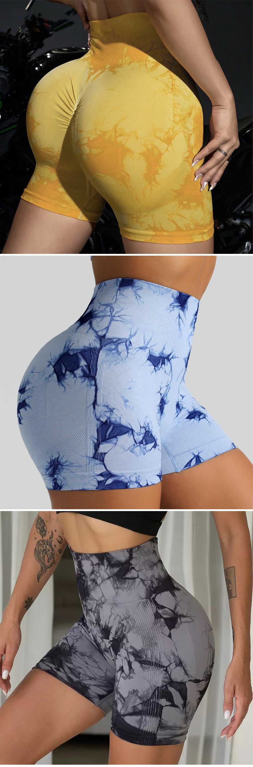 Outdoor three-point tie-dye high-elastic tight-fitting quick-drying yoga shorts