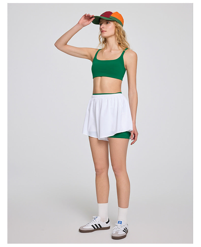 High-waisted Elastic Adjustable Fake Two-piece Sports Shorts