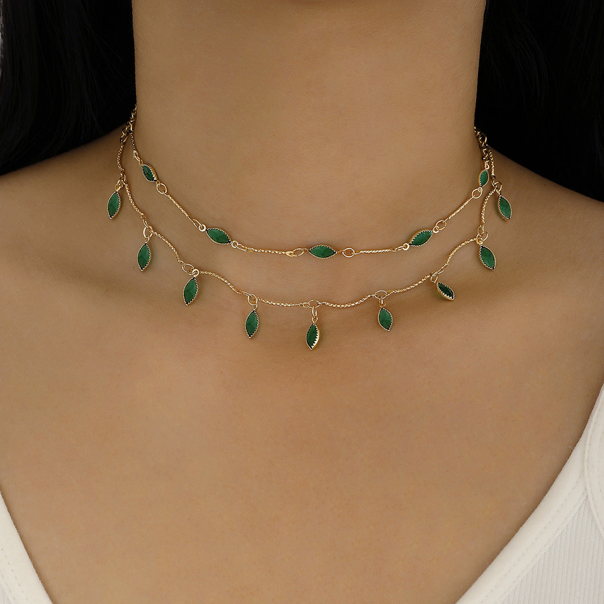 Zircon Water Drop Geometric Tassel Necklace