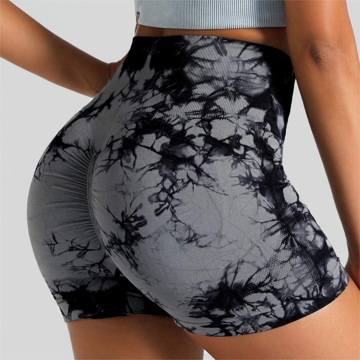 Outdoor three-point tie-dye high-elastic tight-fitting quick-drying yoga shorts