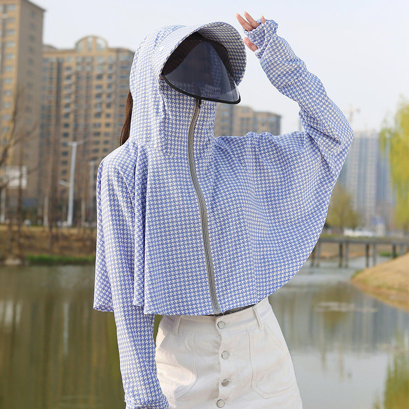 Summer Outdoor Hooded Casual Mid-Length Ice Silk Sunscreen Cardigan