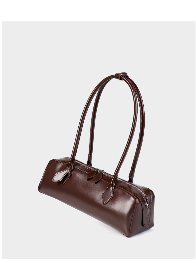 Single Shoulder Large Capacity Cowhide Underarm Red Baguette Bag