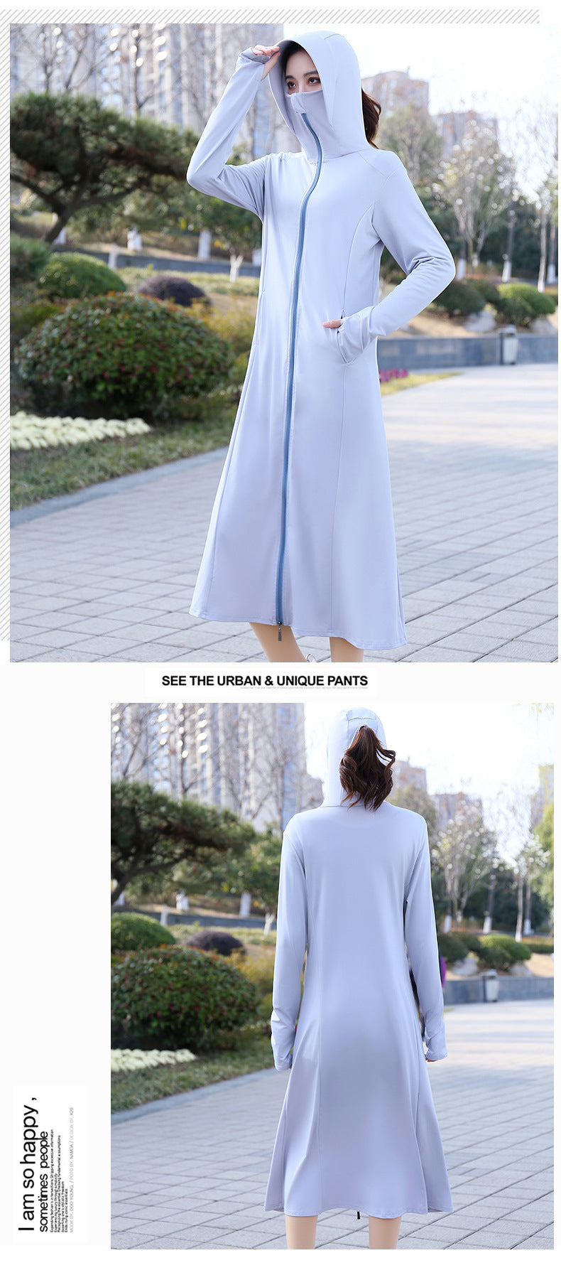 Summer Outdoor Hooded Casual Mid-Length Ice Silk Sunscreen Cardigan