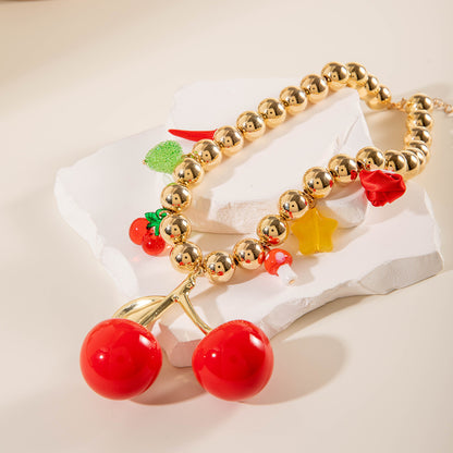 Exaggerated Acrylic Alloy Cherry Necklace