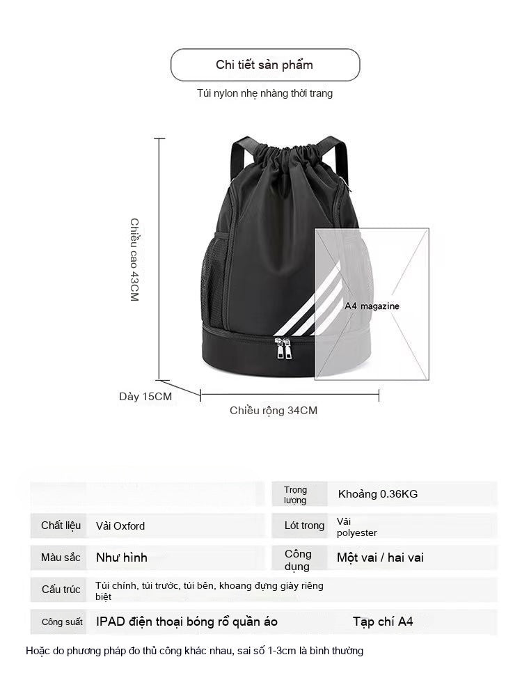 Drawstring Large Capacity Lightweight Dry-Wet Separation Swimming Travel Bag