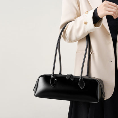 Single Shoulder Large Capacity Cowhide Underarm Red Baguette Bag
