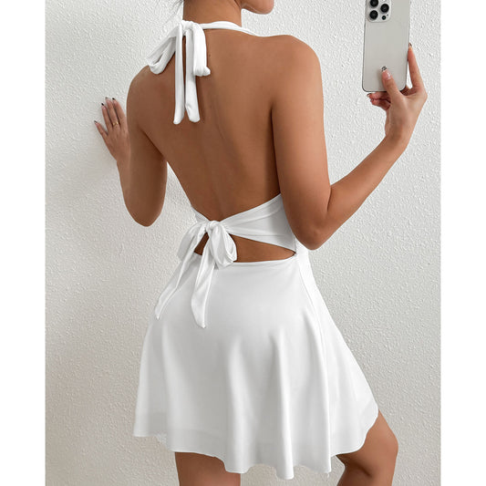 Summer backless fashion satin halter dress