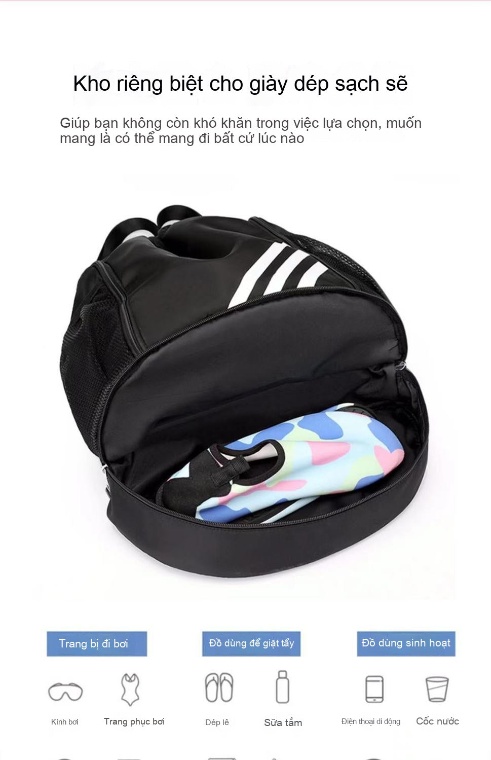 Drawstring Large Capacity Lightweight Dry-Wet Separation Swimming Travel Bag