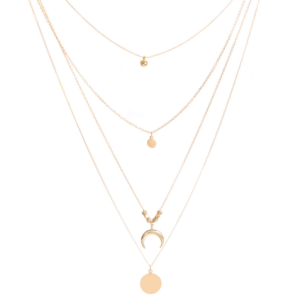 Multi-layer Moon Disc Pendant Necklace