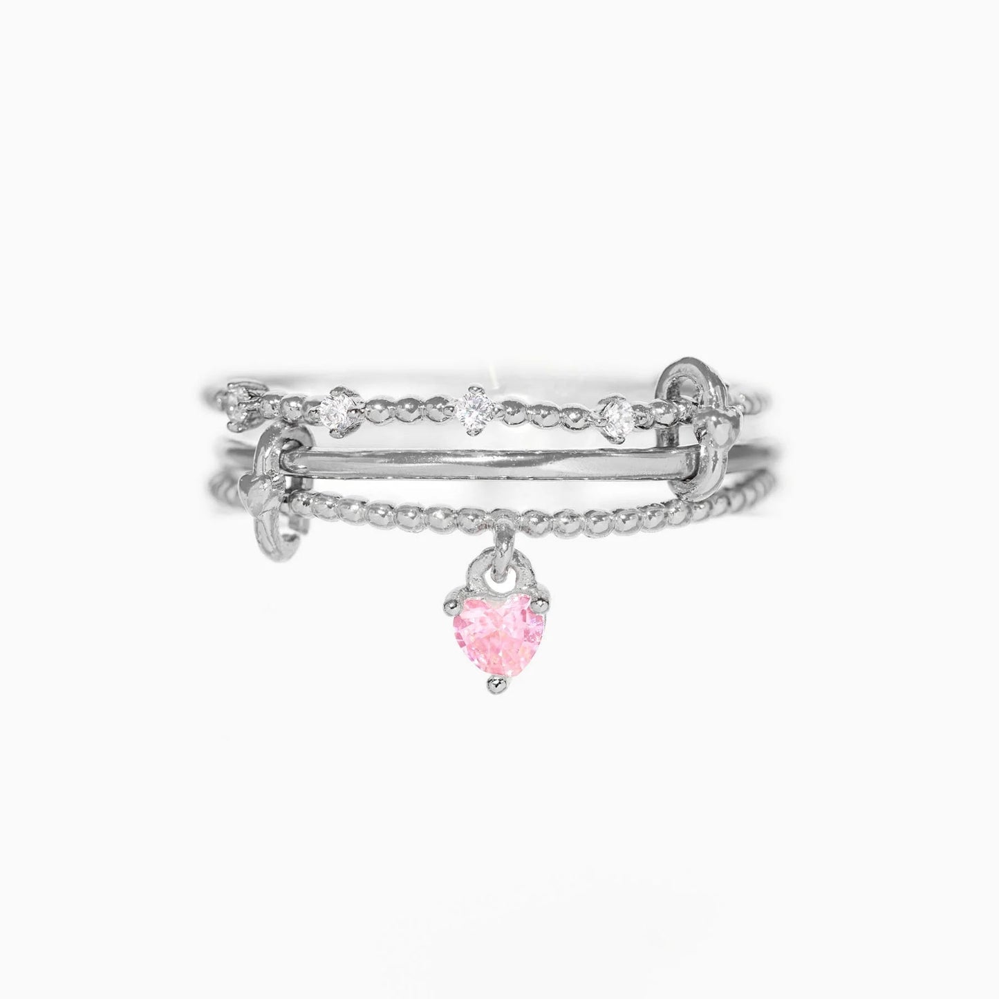 Multi-layer Zircon Heart-shaped Adjustable Open Ring