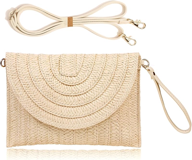 Straw Clutch Handbag Summer Beach Straw Purse for Women woven Envelope Bag