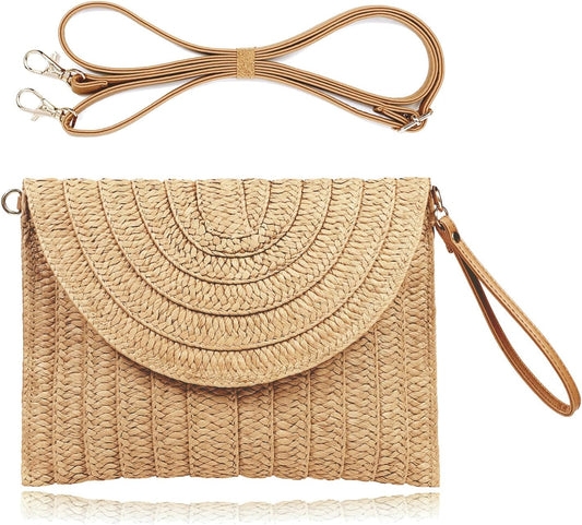 Straw Clutch Handbag Summer Beach Straw Purse for Women woven Envelope Bag