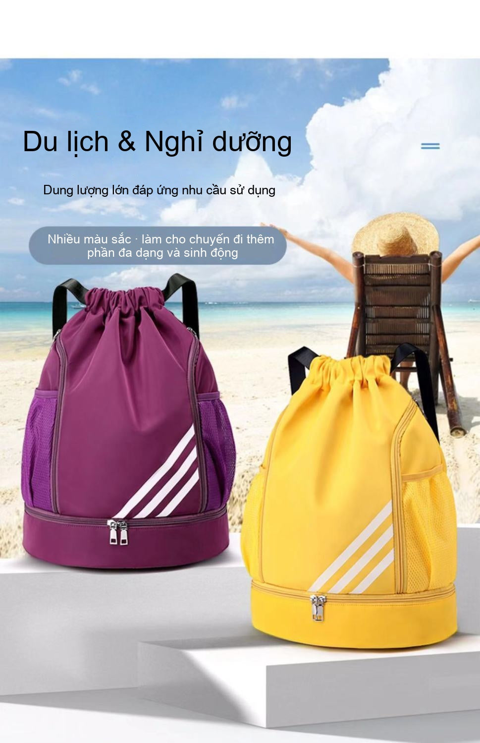 Drawstring Large Capacity Lightweight Dry-Wet Separation Swimming Travel Bag
