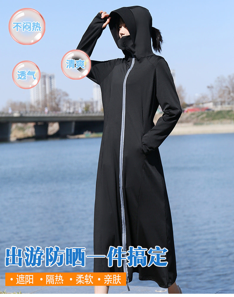 Summer Outdoor Hooded Casual Mid-Length Ice Silk Sunscreen Cardigan