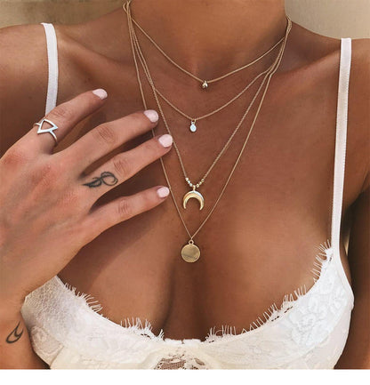 Multi-layer Moon Disc Pendant Necklace