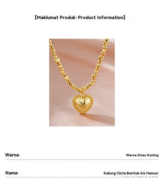 Golden Fish Scale Heart Pendant Necklace Collarbone Chain