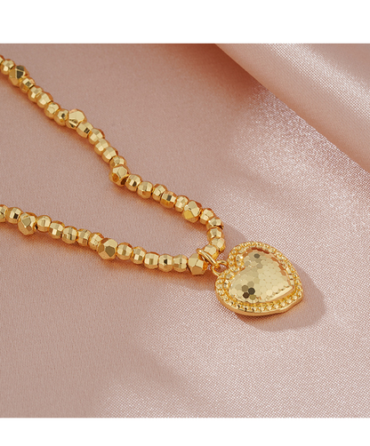 Golden Fish Scale Heart Pendant Necklace Collarbone Chain