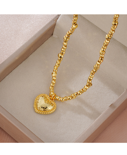 Golden Fish Scale Heart Pendant Necklace Collarbone Chain
