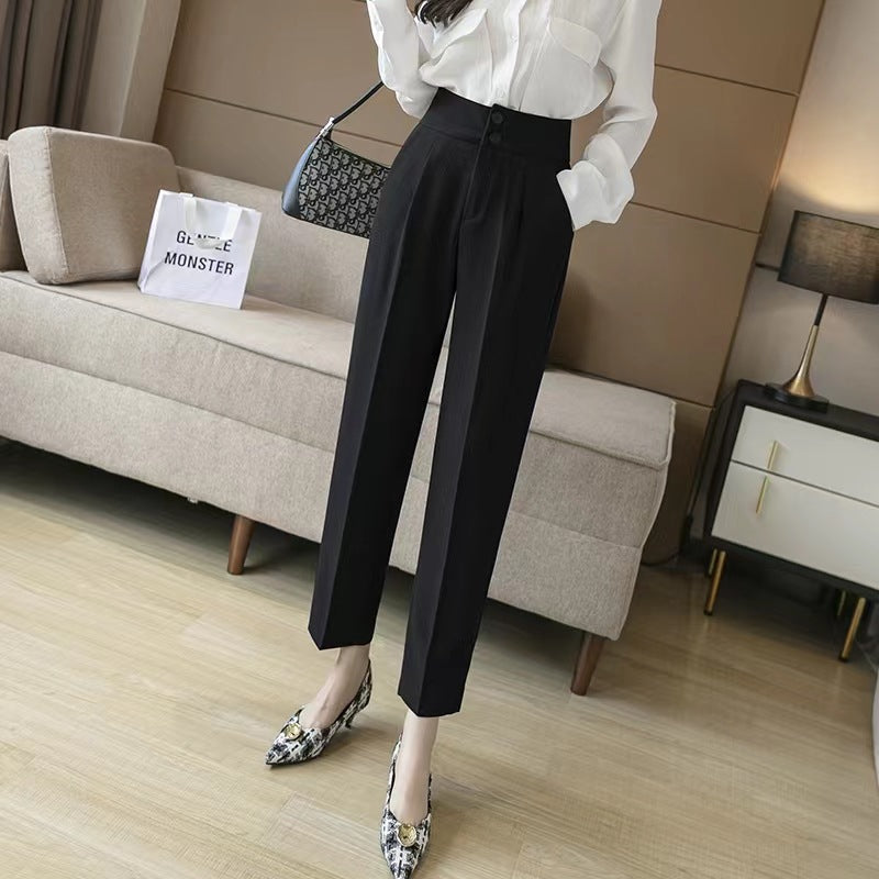 Spring Summer High Waist Slimming Casual Thin Nine-point Trousers