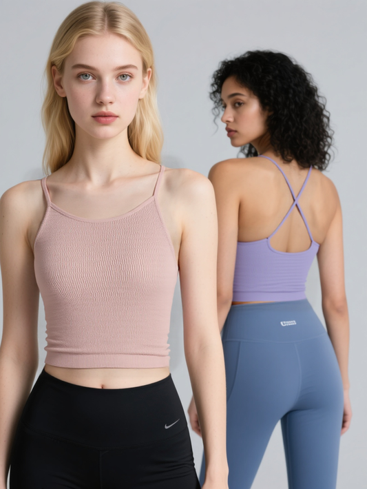 Solid Color Cross Thin Shoulder Strap Sports Breathable Yoga Bra with Chest Pads