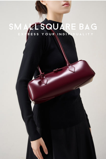 Single Shoulder Large Capacity Cowhide Underarm Red Baguette Bag