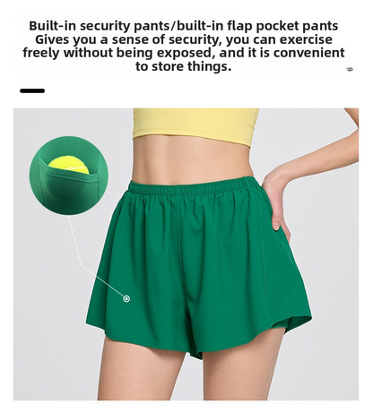 High-waisted Elastic Adjustable Fake Two-piece Sports Shorts