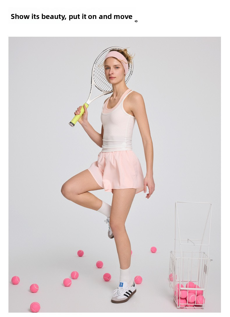 High-waisted Elastic Adjustable Fake Two-piece Sports Shorts