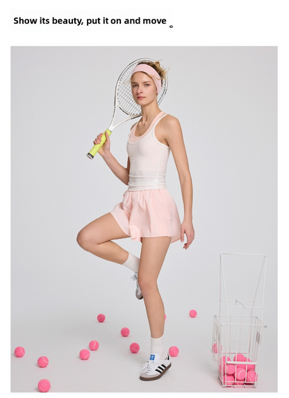 High-waisted Elastic Adjustable Fake Two-piece Sports Shorts