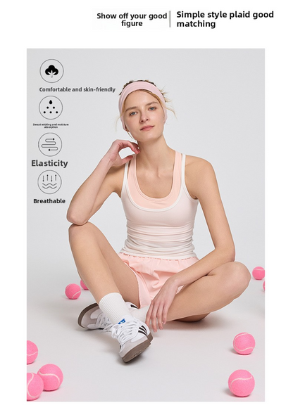 High-waisted Elastic Adjustable Fake Two-piece Sports Shorts