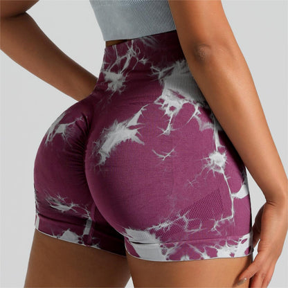 Outdoor three-point tie-dye high-elastic tight-fitting quick-drying yoga shorts