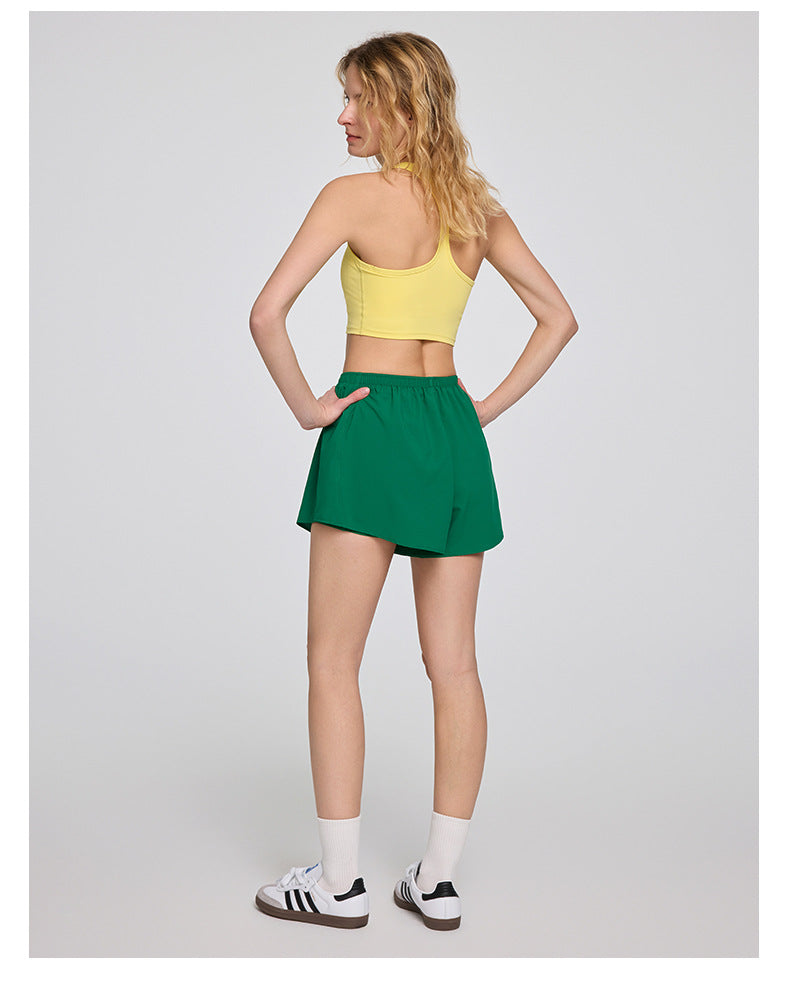 High-waisted Elastic Adjustable Fake Two-piece Sports Shorts