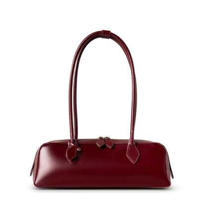 Single Shoulder Large Capacity Cowhide Underarm Red Baguette Bag