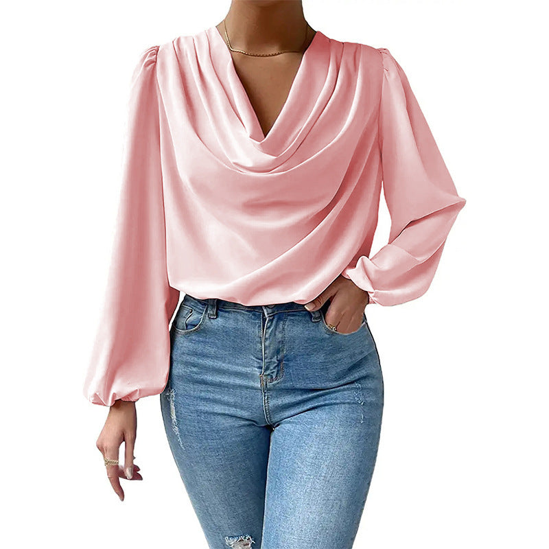 Chiffon Long Sleeve Loose Draped Shirt