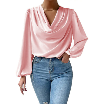 Chiffon Long Sleeve Loose Draped Shirt