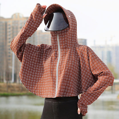 Summer Outdoor Hooded Casual Mid-Length Ice Silk Sunscreen Cardigan