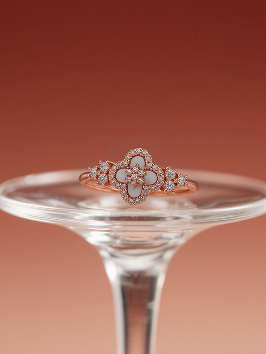 Micro-inlaid zircon fritillary four-leaf flower ring