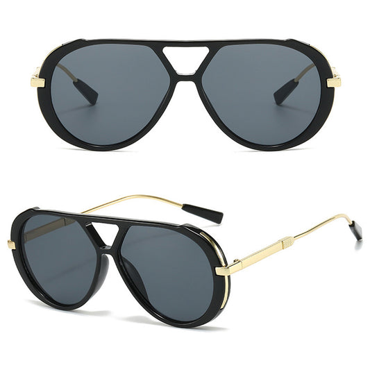 Retro Leopard Print Frame Green Lens Double Bridge Sunglasses